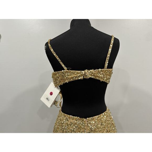 Mac Duggal 6077 Thin Strap Cut out Gown with Ombre Sequins Gold Sz 4 NEW - Picture 7 of 9